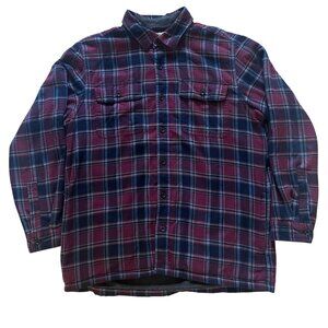 LL Bean Mens L Flannel Shirt Jacket Traditional Fit Plaid Fleece Lined 298189
